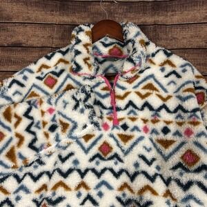 Eddie Bauer Jacket Womens XLarge Aztec Sherpa Fleece 1/4 Zip Pullover Western